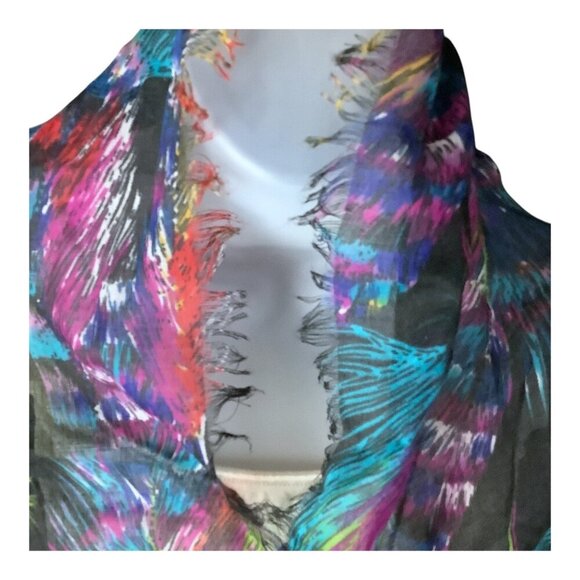 Bright Feather Print Womens Lightweight Scarf Multicolor 72"x30" Wrap Shawl - Picture 5 of 11